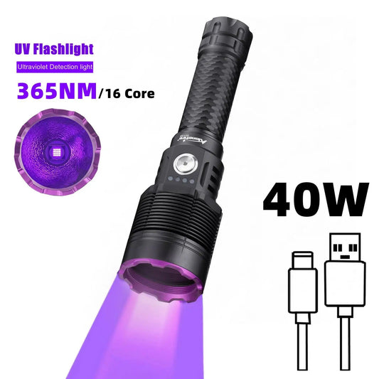 40W 365nm UV Rechargeable Blacklight Flashlight