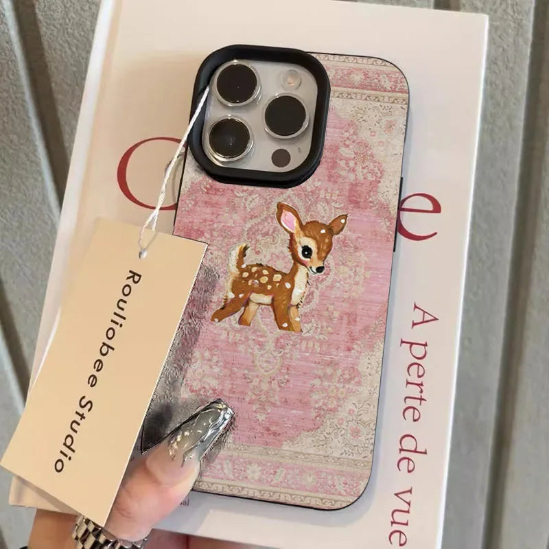 For iPhone 16 Case Vintage Deer Lichee Pattern Phone Cases for iPhone 14 15 16 17 Air Pro Max 16E XS XR Plus Soft Cover