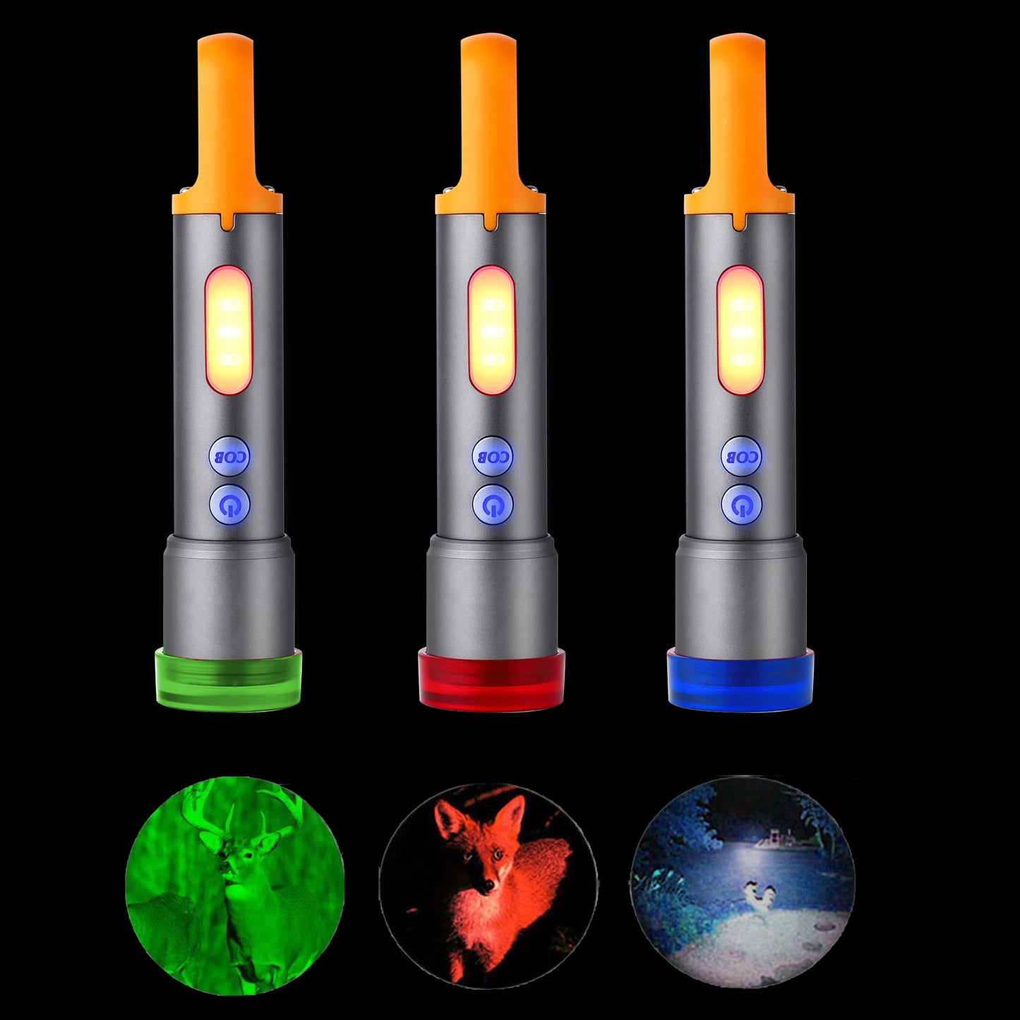 12W Zoom Rechargeable LED Flashlight With Red Green Blue And White Light