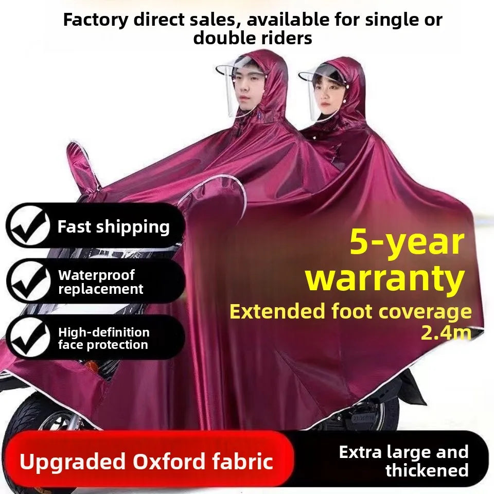 Large Double Person Waterproof Motorcycle Rain Poncho with Foot Coverage