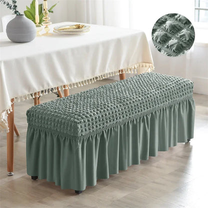 Stretch Long Bench Cover with Skirt Seersucker Ottoman Covers Elastic Piano Stool Protector Bedroom Bedside Footrest Slipcovers