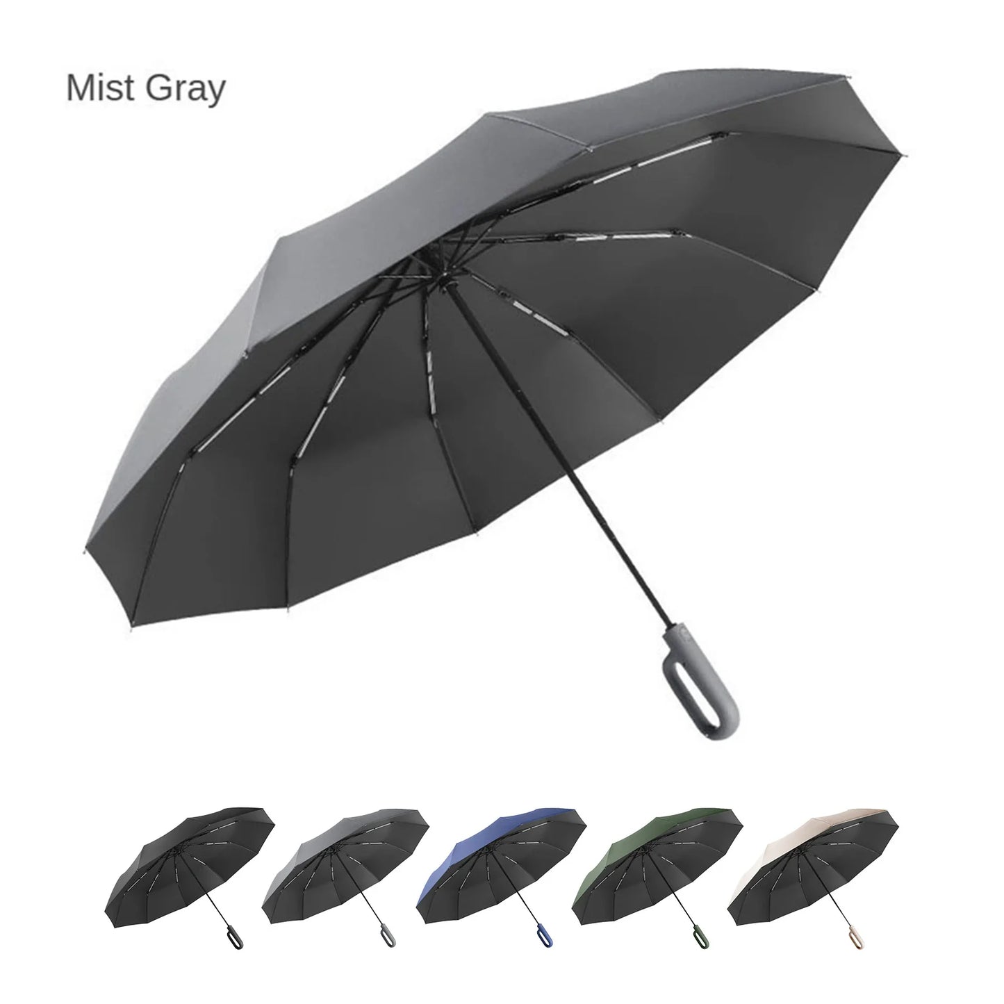 20 Bones Windproof Strong 105CM Reinforced Automatic Folding Umbrella Large Carabiner Handle Wind Resistant Water Resistant UV Protection