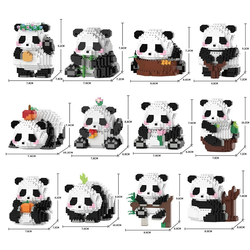 Kawaii Panda Series Micro Particle Building Block Creative Cute Animals DIY Assembled Bricks Toys For Chillren Christmas Gift