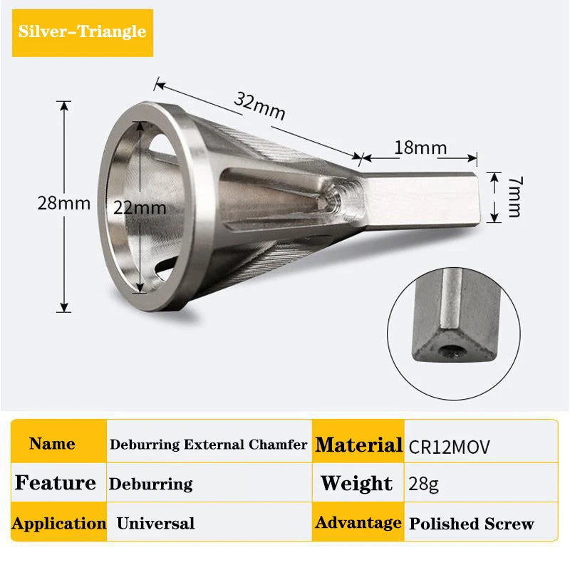 Deburring External Chamfer Tool Gr12mo Triangle/Hexagonal Metal Shank Drill Bit Remove Burr Power Tool Accessories