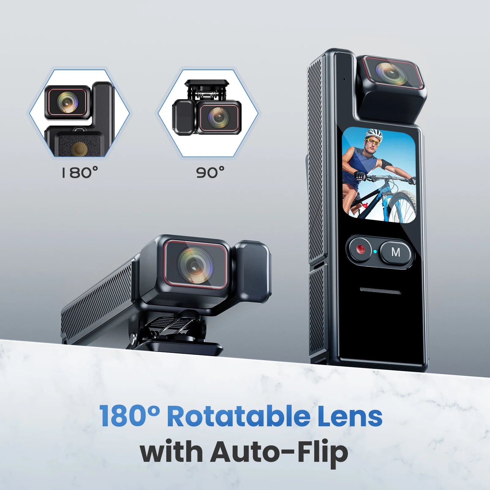 4K Pocket Action Camera Touchscreen Zoom Bodycam with EIS Waterproof Cam Vlogging Recording 180° Rotatable Sports Video Camera