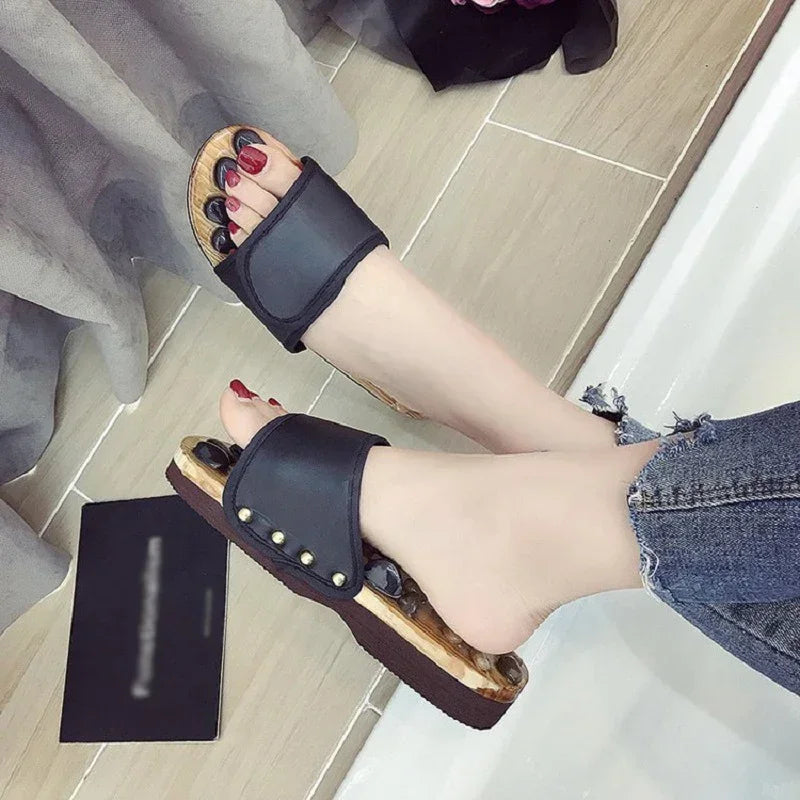 Massage Stone Shoes Acupressure Massage Slippers with Natural Stone Therapeutic Reflexology Sandals for Foot Acupoint Massage