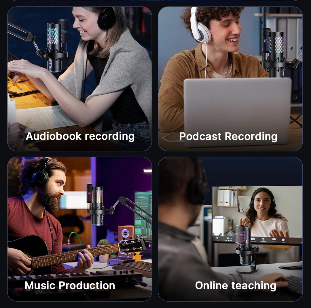 K5 USB Microphone for Gaming Live Streaming on PC Mac,Headphone Jack/Touch-Mute Button/RGB/AI Noise Reduction/Gain Control