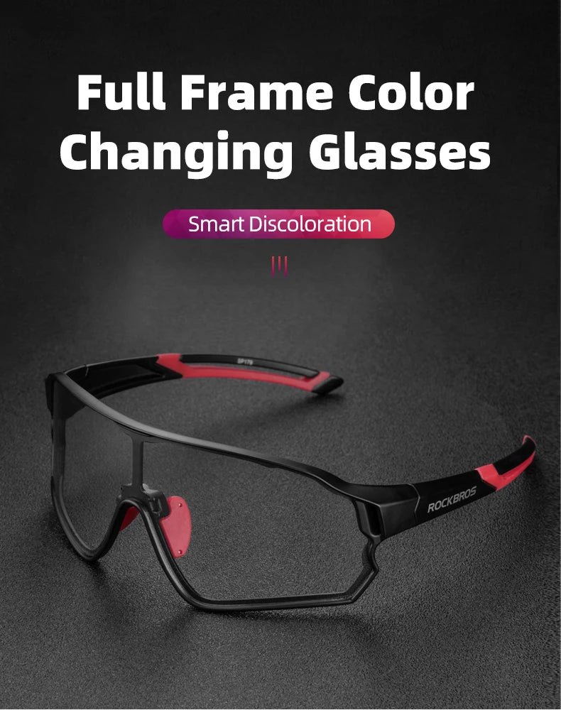 Photochromic Bicycle Glasses UV400 Goggle Large Frame Men Women Sports Bike Eyewear Sungless Adjustable Cycling Glasses