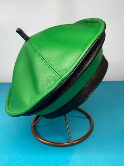 Spring/Winter 100% Real Leather Beret Hat Women Fashion European Pumpkin Painter Caps Female Rainbow Color Green Thin Boina