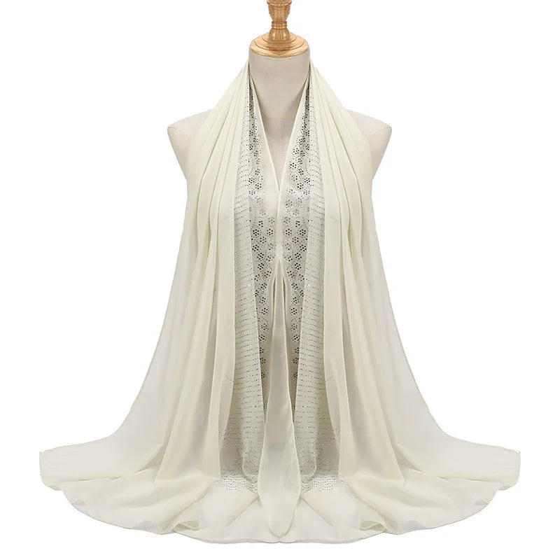 Tassel Diamond Muslim Hijabs Luxury Sequin Chiffon Scarf For Women Dress Abaya Hijab Veil Scarf Long Shawls Turban