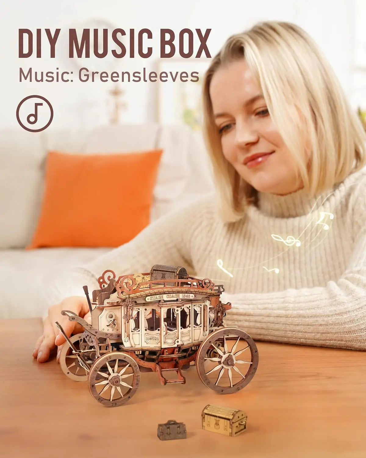 Mechanical Music Box 3D Wooden Model Kits Stagecoach Model Building Kits