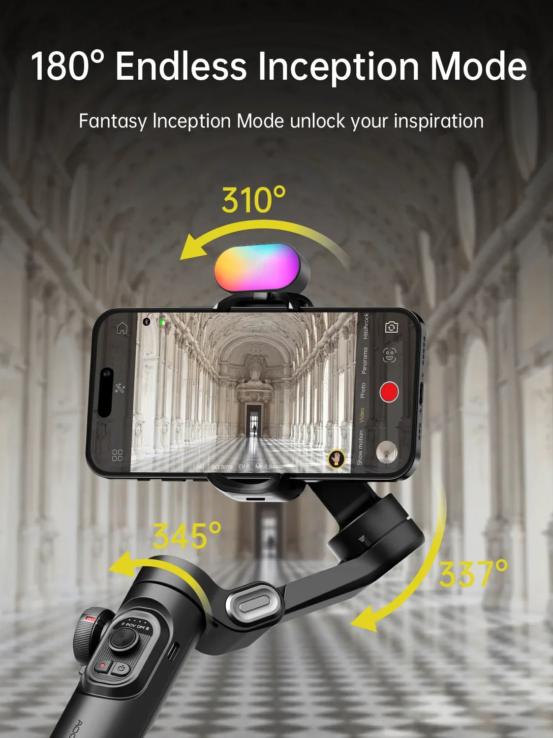 Gimbal Stabilizer for Smartphone iPhone Video Recording  Fill Light 3-Axis Foldable Android Gimble