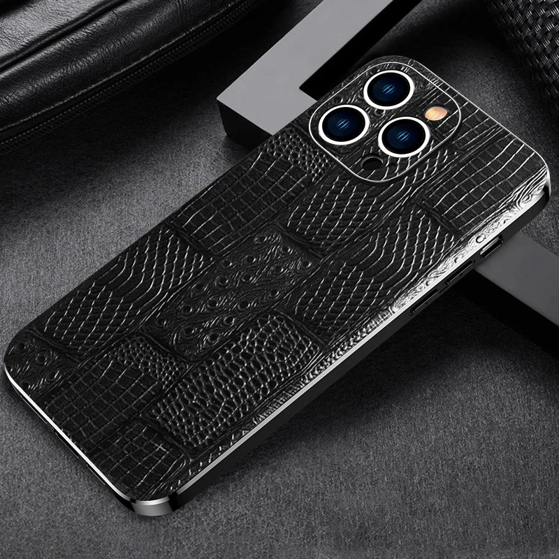 Genuine Leather Phone Case for iPhone 16 15 Pro Max 14ProMax Luxury Soft Edges Shockproof Camera Protection Cover