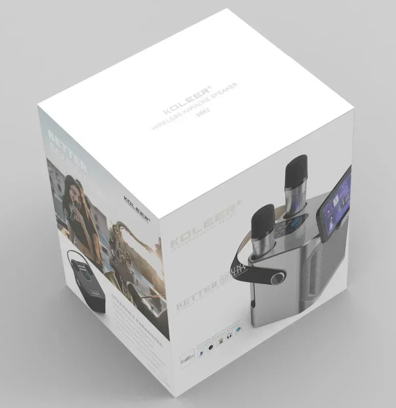 High Power Karaoke Bluetooth Speaker with Dual Microphone Boombox Portable 360 Stereo Surround Waterproof Wireless Subwoofer