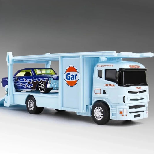 Scale 1:64 Container Alloy Trailer Model Toy Car Diecast Metal Movable Joint Pull Back Rescue Engineering Vehicles Gifts for