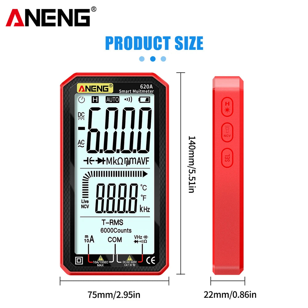 6000 Counts Digital Smart Multimeter Transistor Testers True RMS Auto Electrical Capacitance Meter Temp Resistance