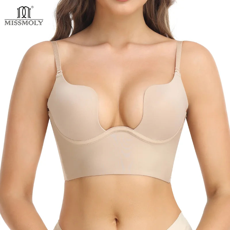Deep V-Neck Backless Bodysuit Shapewear – Push Up Thong Body Shaper
