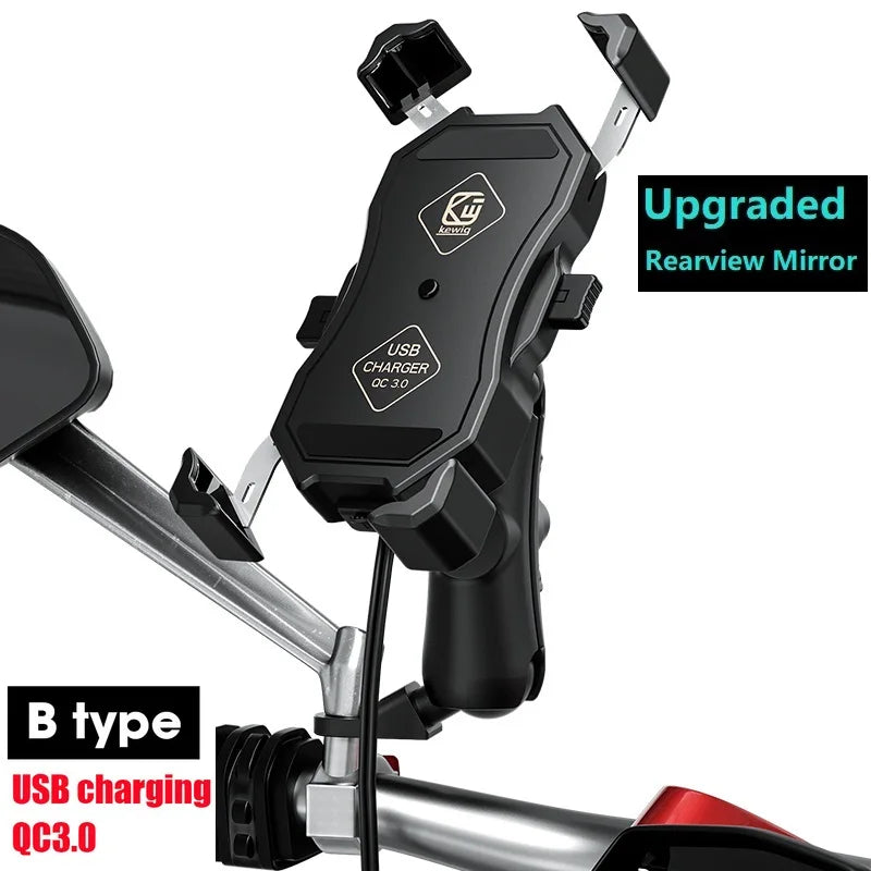 Upgraded Motorcycle Phone Holder 15W Wireless Charger USB QC3.0 Fast Charging Bike Smartphone Stand 360 Cellphone Support