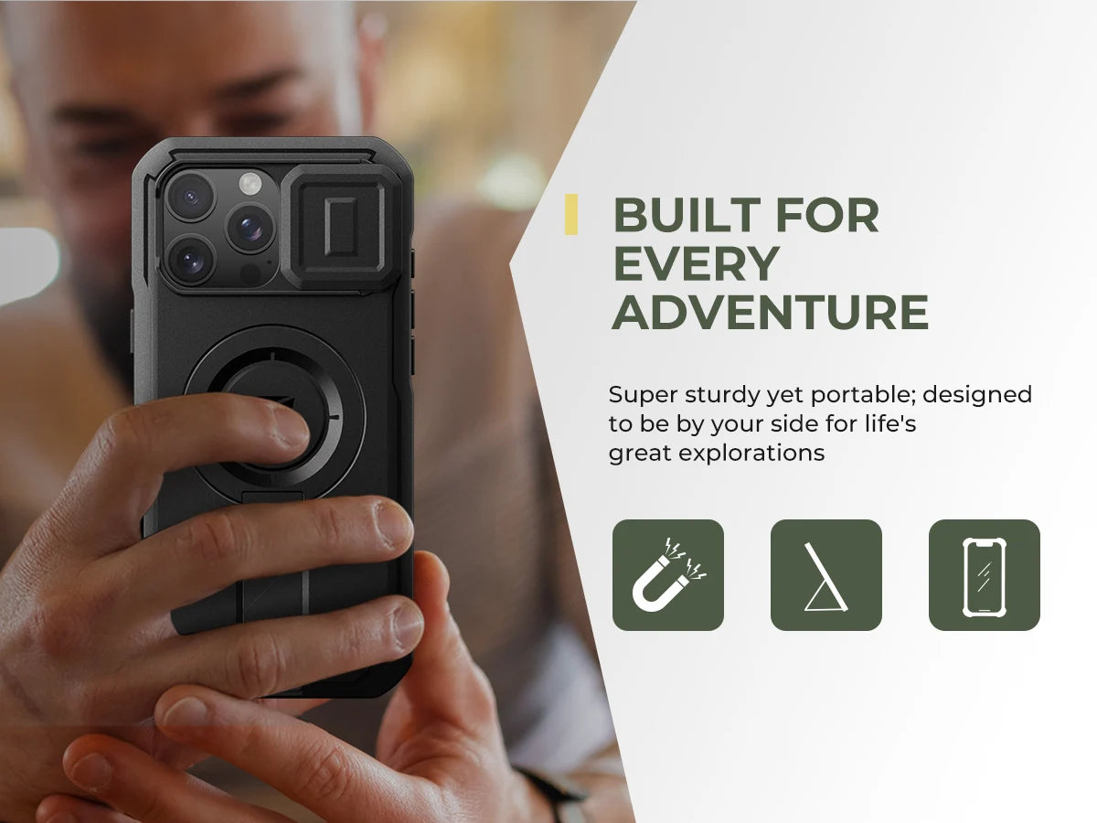 For iPhone 16 Pro Max Rugged Armor Shockproof Case with Built-in Sliding Camera Cover and Built-in Screen Protector Kickstand
