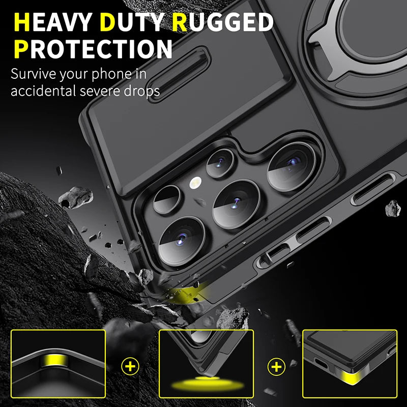 Luxury 360 ° Rotating Hidden Metal Ring Car Holder Armor Phone Case For Samsung S24 Ultra S21 S22 S23 Ultra Plus