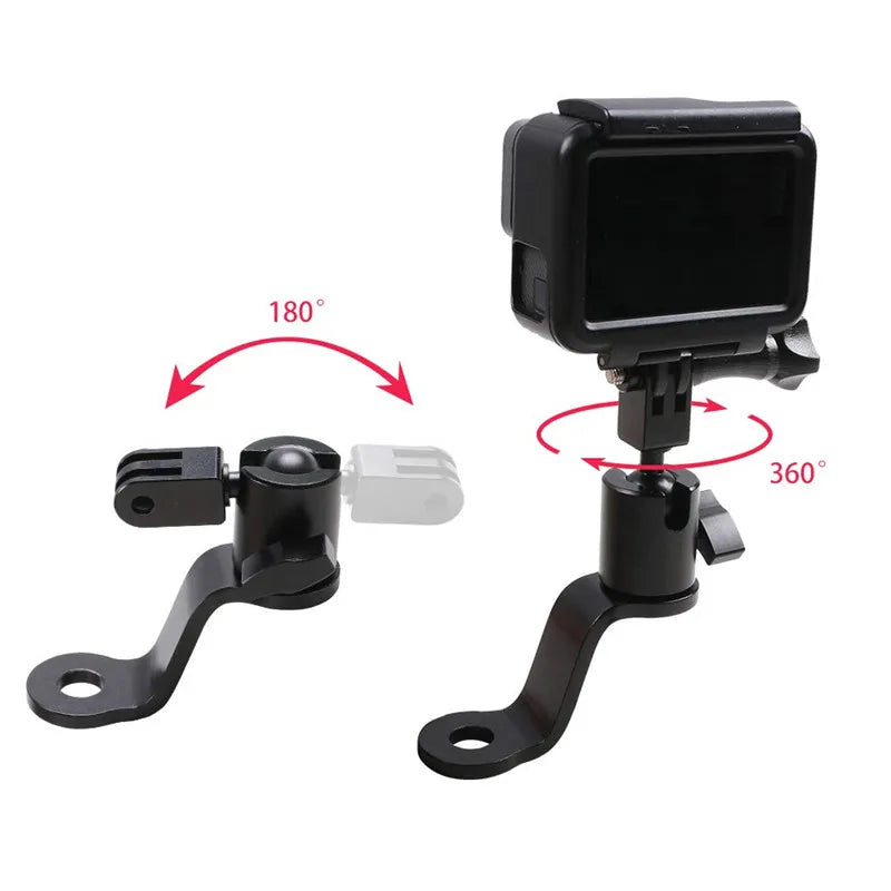 Motorcycle Rearview Mirror Action Camera Mount 360 Degree Adjustable Aluminum Alloy Rotating Bracket for Sports Cameras