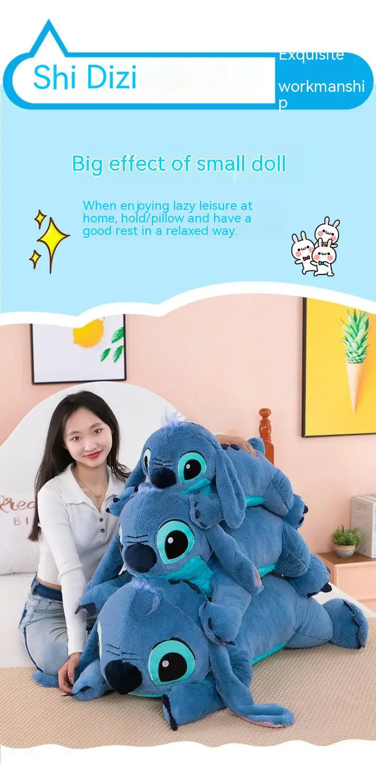 Giant 100cm Disney Stitch Plush Stuffed Doll Blue Kawaii Cartoon Animal Sofa Sleeping Soft Pillow Toys  Girls Birthday Gift