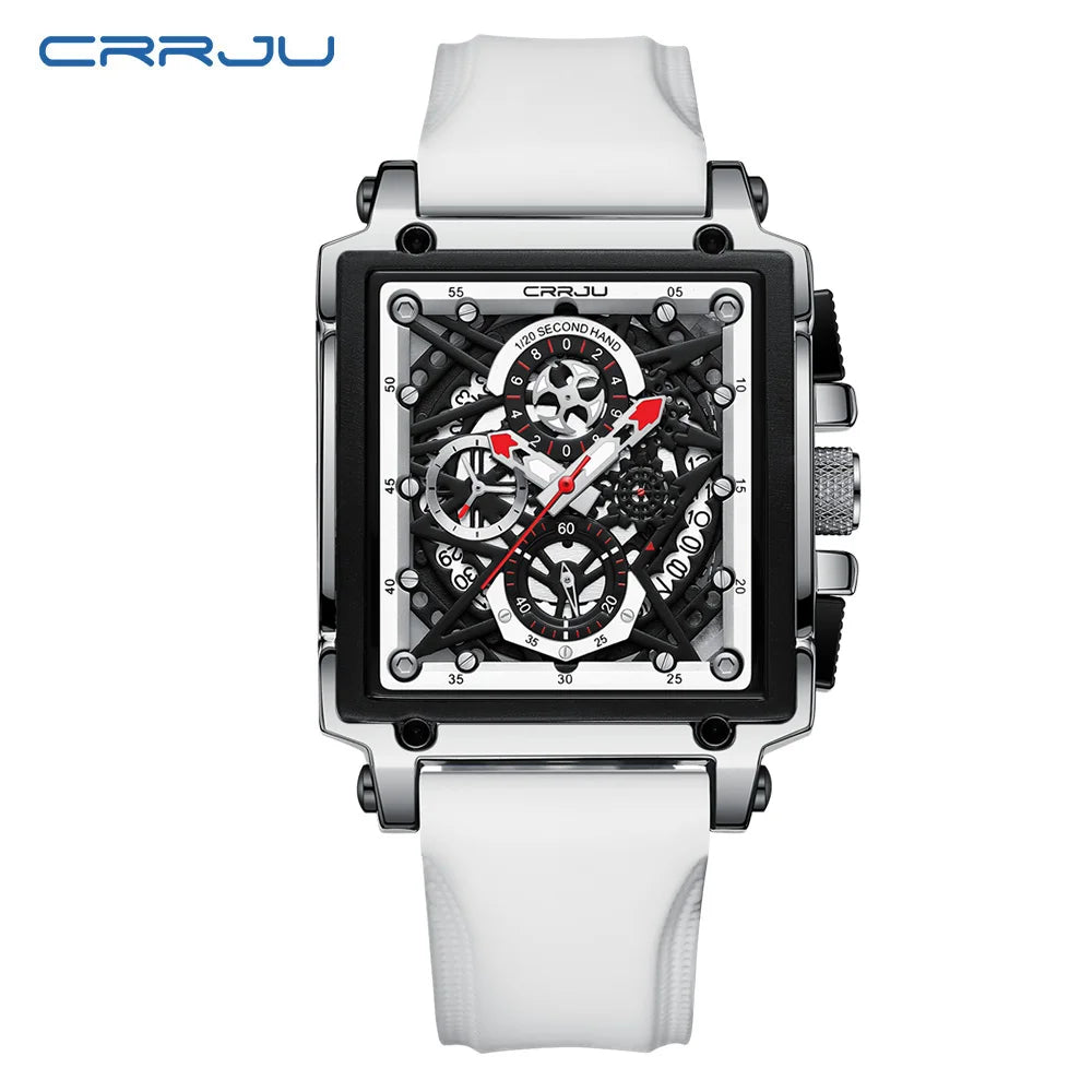 Men's Sports Chronograph Wrist Watch For Men Army Silicone strap Square Quartz Stop Watch Clock Man Relogios Masculino