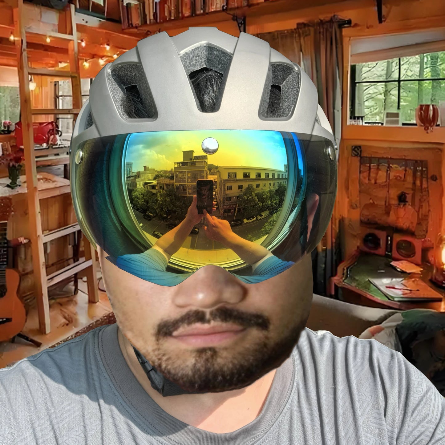 Cycling Helmet With Sun Visor Goggles For Road And Mountain Bike