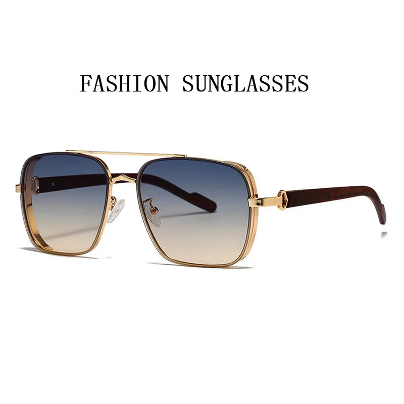Vintage Square Wooden Frame Sunglasses With UV400 Protection