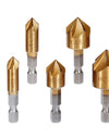 6PCS 1/4'' Countersink Drill Bit Set Hex Shank HSS 5 Flute Countersink 90 Degree Wood Chamfering Cutter Chamfer Tools 6mm-19mm