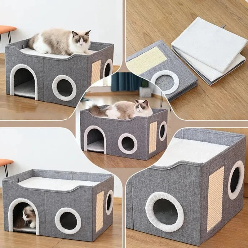 Warm Plush Pet House Bed for Cats and Small Dogs