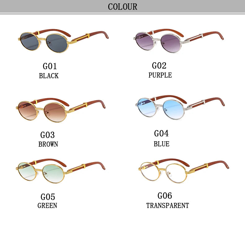 Oval Wooden Frame Sunglasses With UV400 Protection