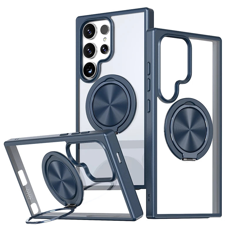 For Magsafe Metal  Ring 360°Rotating Car Bracket Shockproof Phone Case For Samsung S24 S22 S23 Ultra Plus S21 FE A53 A52