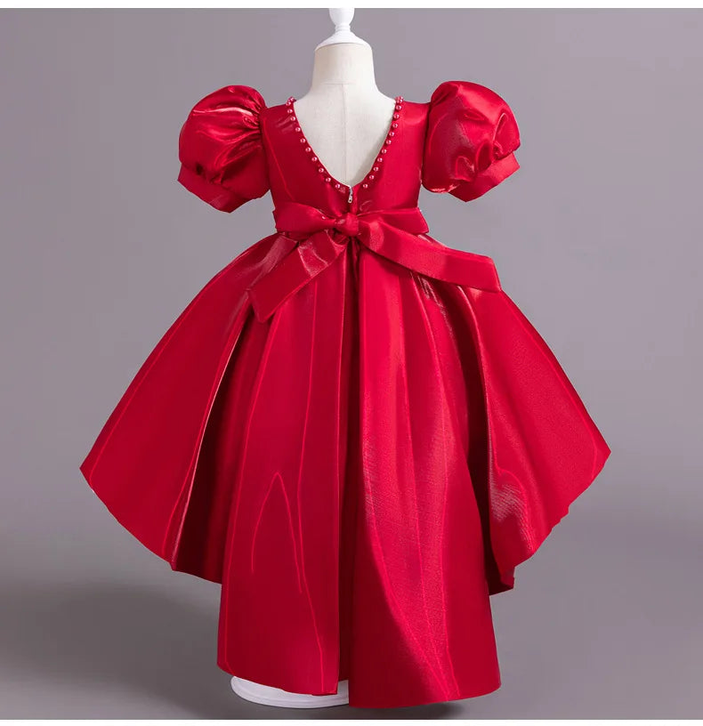 Elegant Backless Flower Girl Dress - Girls' Satin Gown for Pageant, Hosting & Walk Show