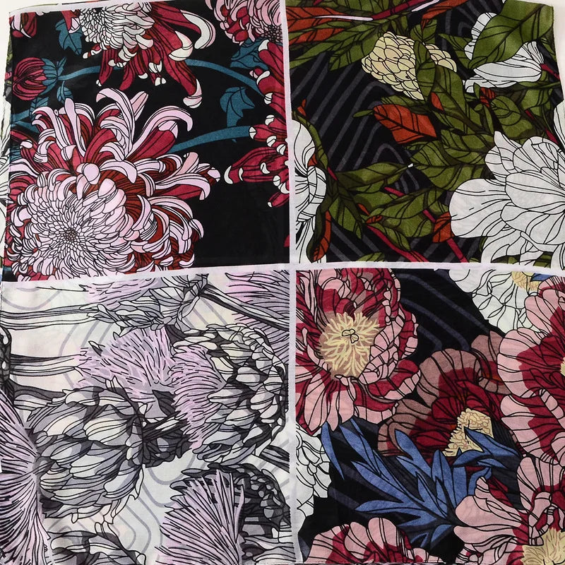 Beige Coffee Scarf Luxury Thin Women Scarves Spring Floral Hijab Veils Soft Cotton Shawl Wrap Tassel Viscose Muslim Woman Hijab