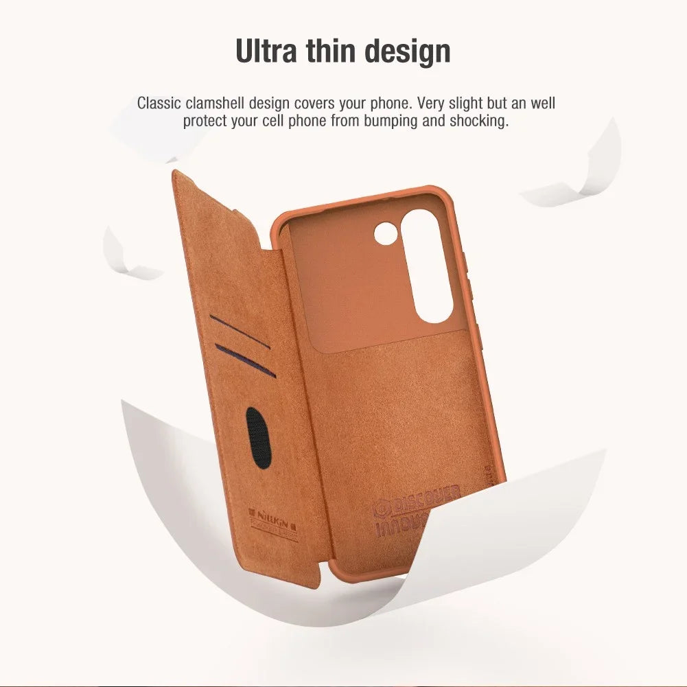 Luxury Flip QIN Pro Leather Case For Samsung Galaxy S23 Plus Shockproof Camera Slider Protection Cover With Card Holder