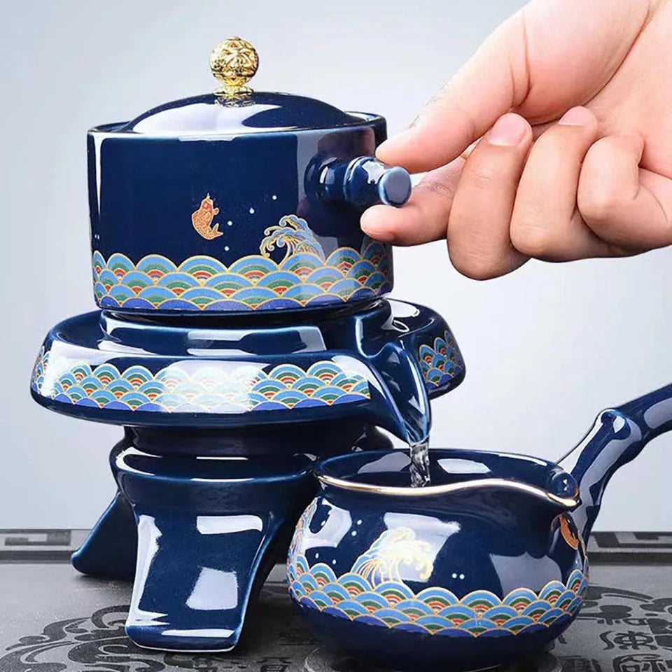 8 Pcs Ceramic Travel Tea Sets Automatic Water Diversion Rotating Suction Teapot Gawain Porcelain Kung Fu Teapot Set