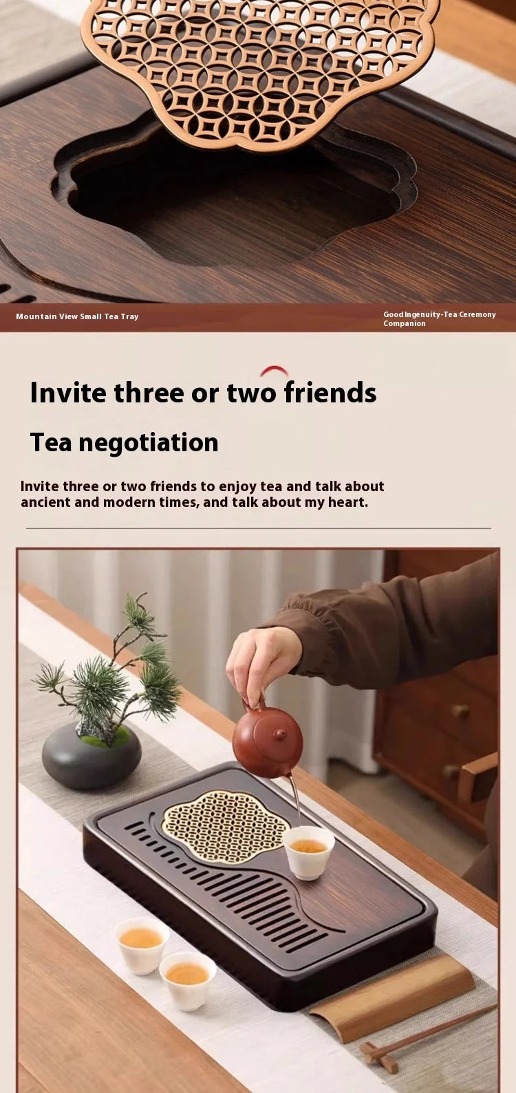 Household Portable Bamboo Tea Tray 48CM Tea Ceremony Wooden Tray Coffeeware Teaware Serving Tray For Chaban Tea Table