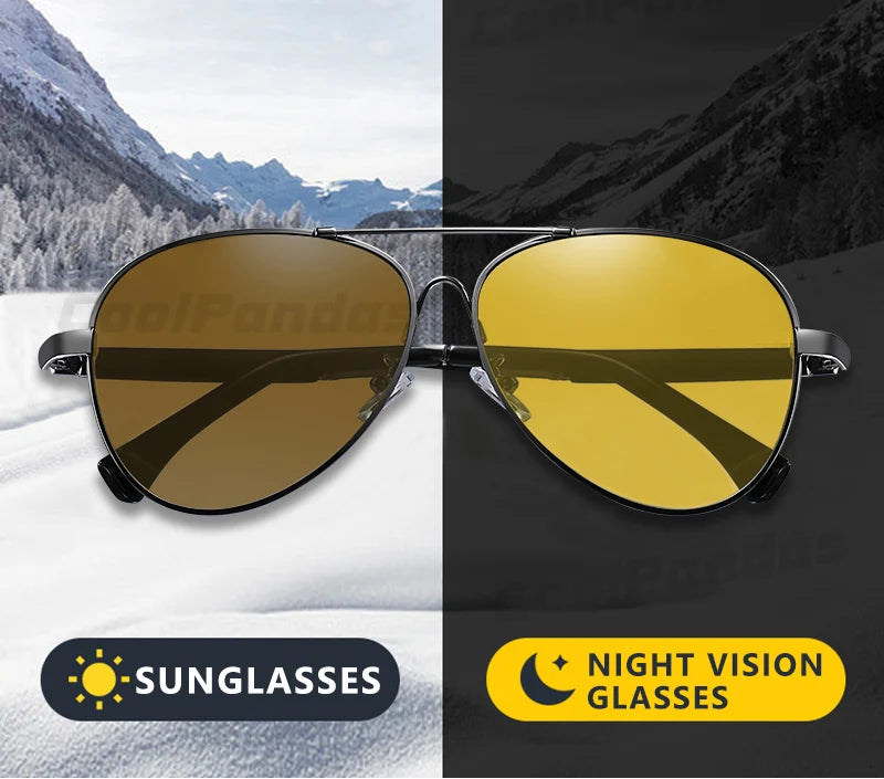 Memory Titanium Pilot Polarized Sunglasses UV400 Photochromic Night Vision Glasses for Men Women