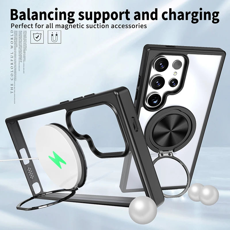 For Magsafe Metal  Ring 360°Rotating Car Bracket Shockproof Phone Case For Samsung S24 S22 S23 Ultra Plus S21 FE A53 A52