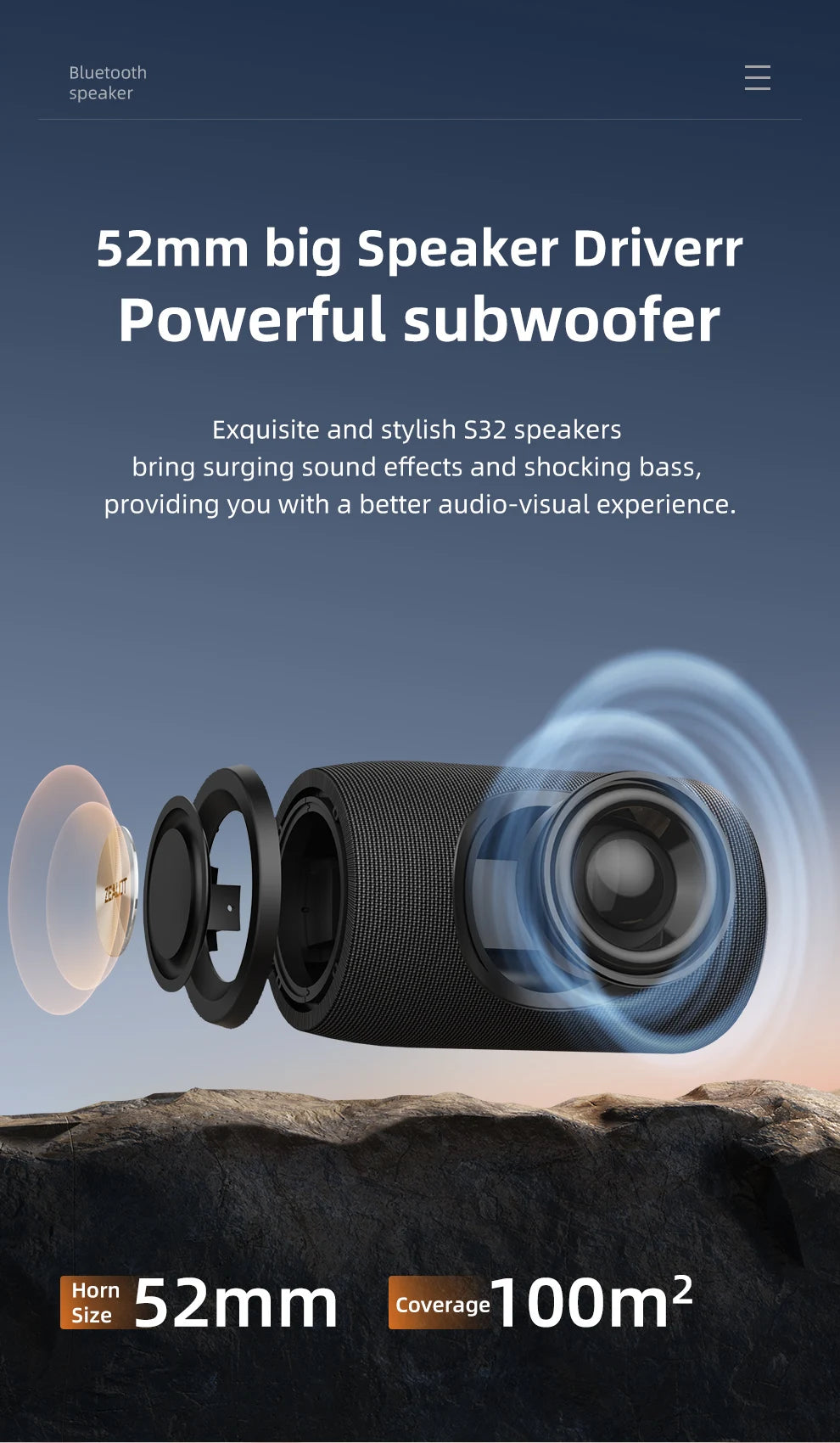 Portable Wireless Speaker Subwoofer Stereo Waterproof Powerful Column Outdoor Speakers Boom Box TF Card & AUX Audio