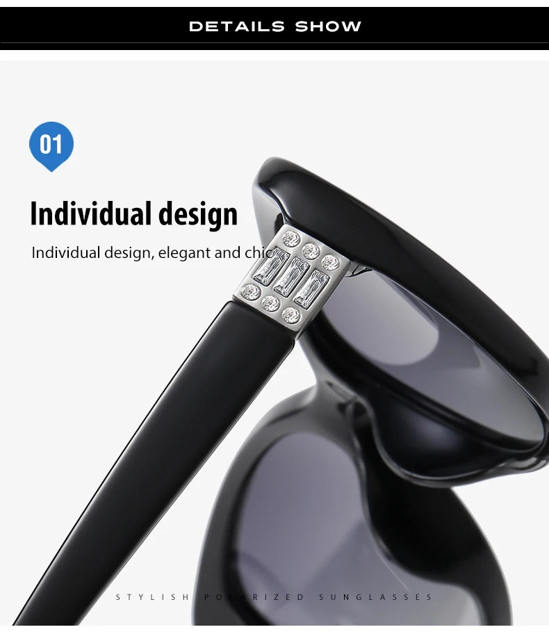 Diamond Gradient Polarized UV400 Square Sunglasses for Women Driving Travel Glasses