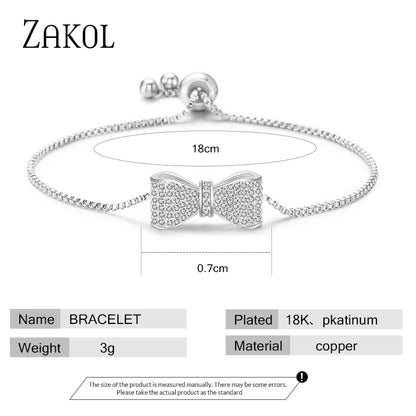 Zirconia Crystal Bow Adjustable Bracelet & Bangle