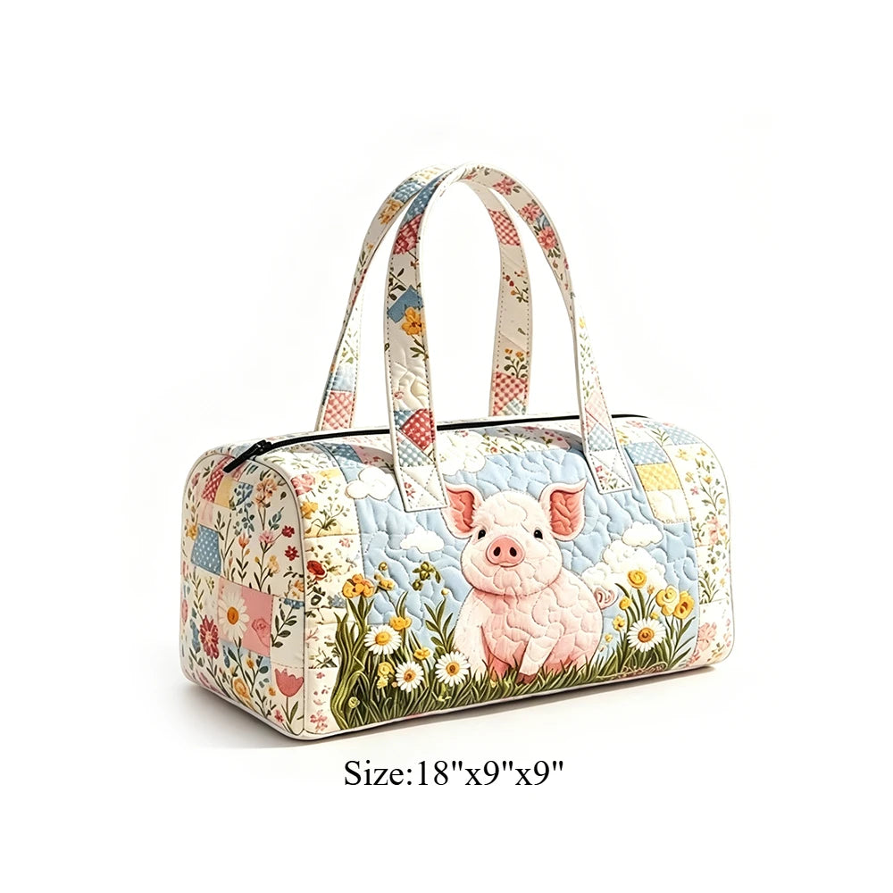 Animal Cow Floral Print Quilted Duffel Bag Weekender Travel Bag Lightweight Overnight Carry On Luggage for Gym Sports Getaway