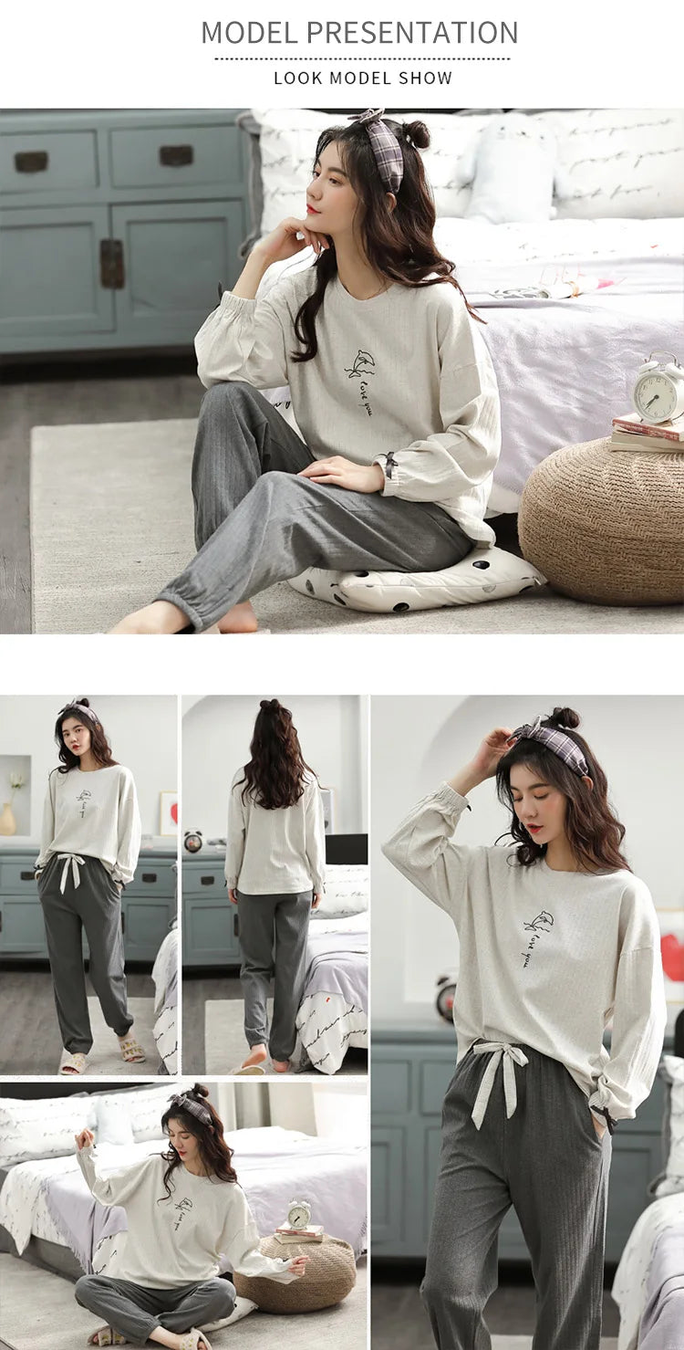 Women’s Winter Corduroy Cotton Pajama Set – Cute, Comfortable, Loose Long Sleeve Loungewear