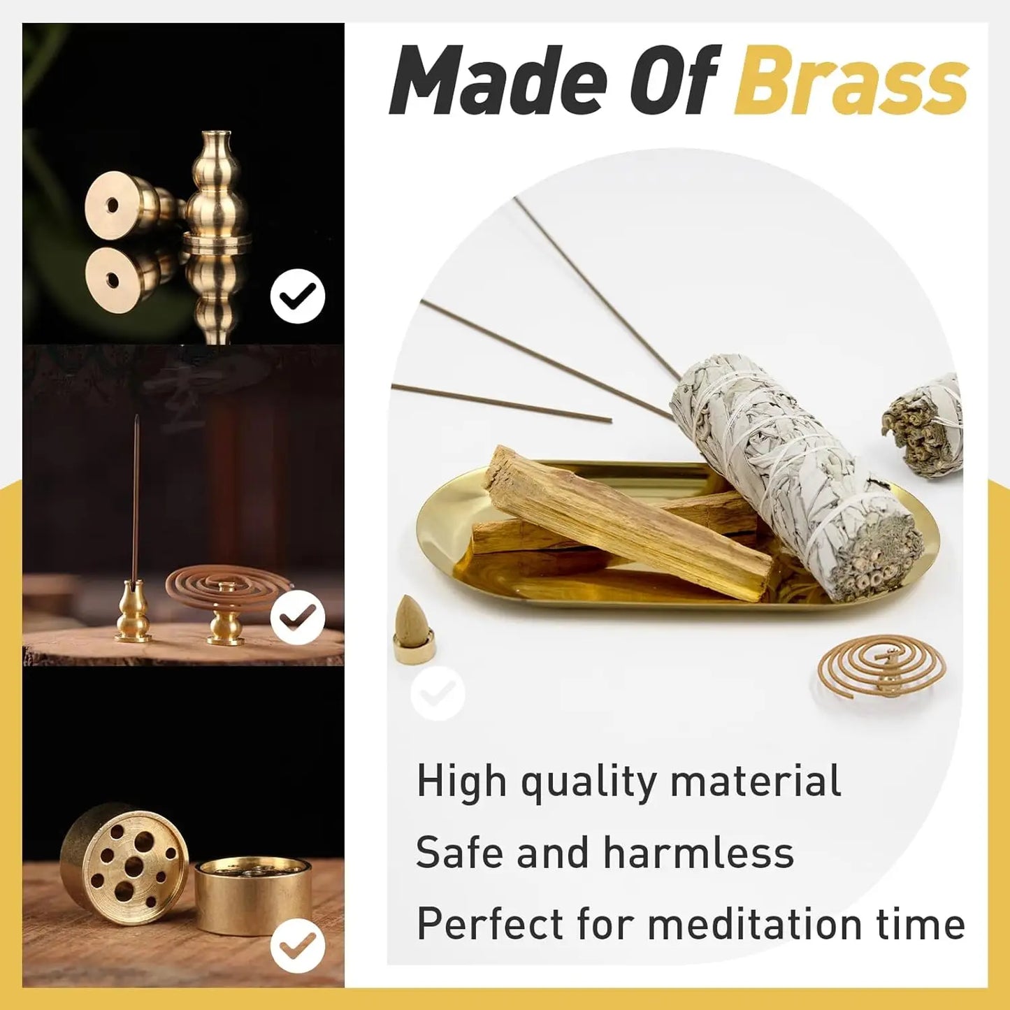 3in1 Metal Incense Burner Brass Incense Holder Sage Palo Santo Holder with  Incense Plate Ash Catcher Yoga Meditation Accessorie