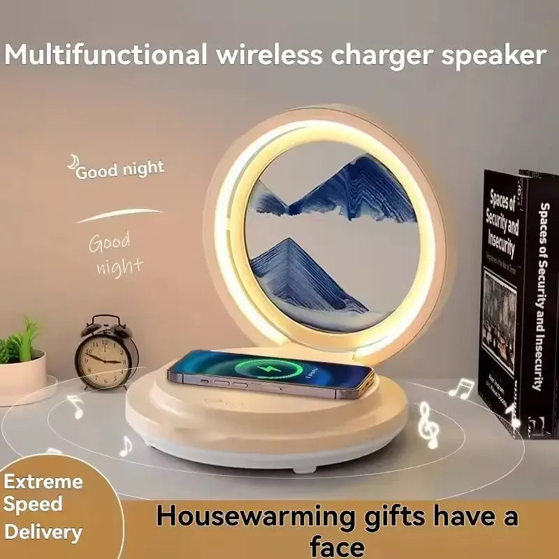 three in one folding sand painting bedside table lamp multifunctional wireles charging Bluetooth sound system music