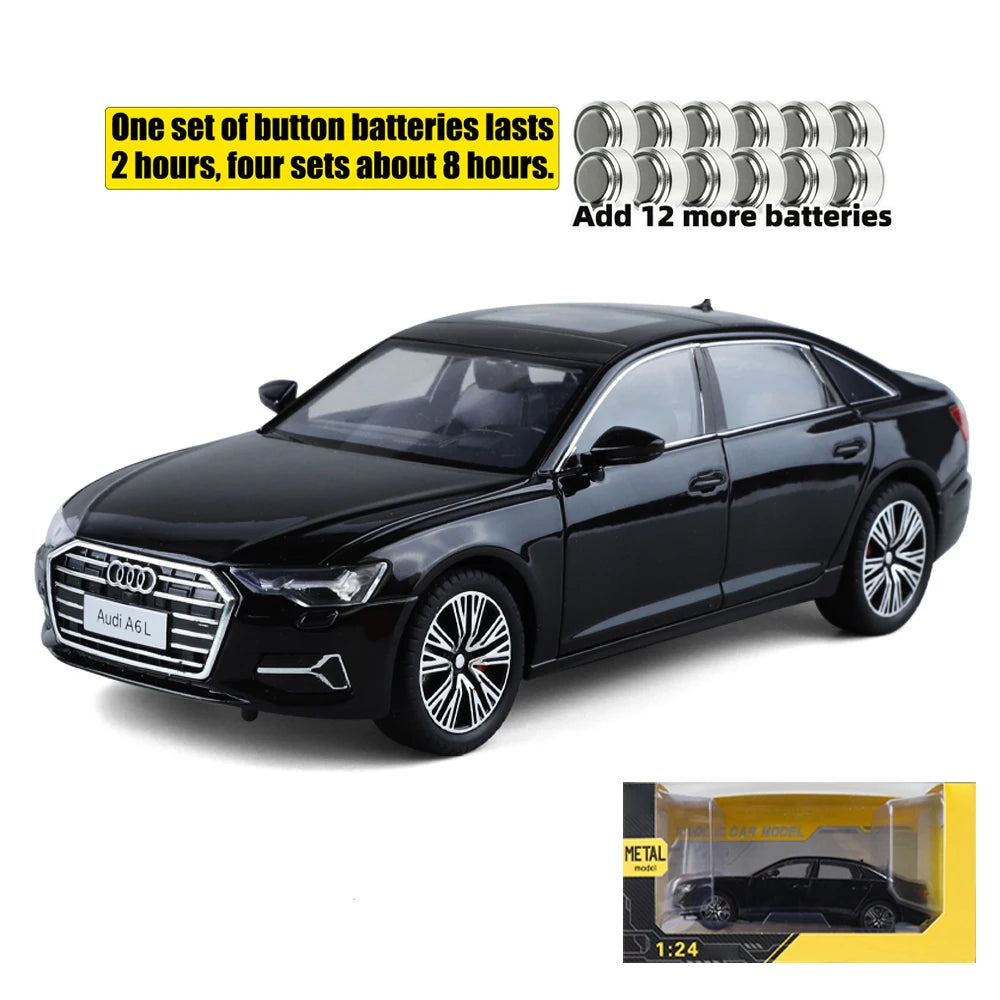 1:24 Audi A6 Alloy Diecast Vehicles Model Car Miniature Metal Sound Light Ornaments Gifts Collections Hobby Decoration Christmas