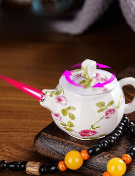 Creative Teapot Gas Lighter Adjustable Flames with Playing Inflation Windproof Red Flame Cigarette Accessories Unique Gift