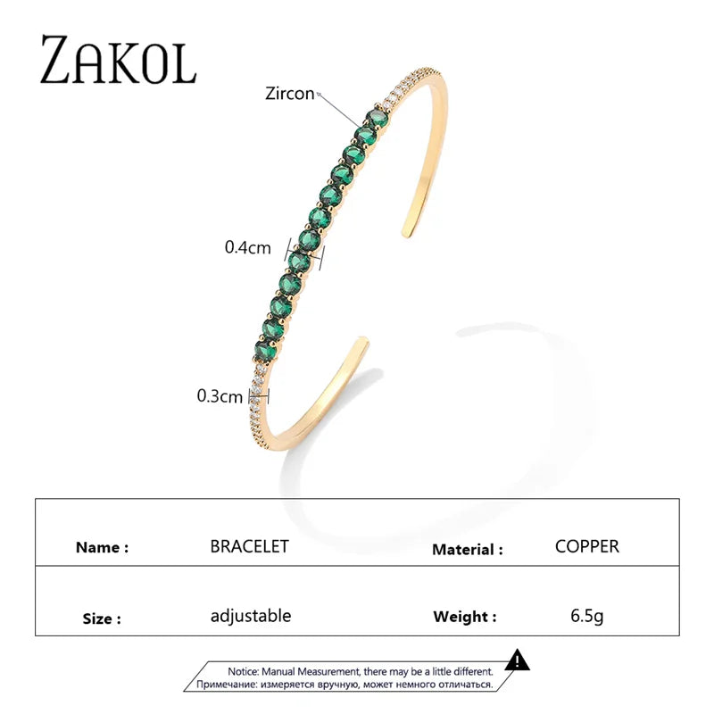 Green Zircon Cuff Bangles Bracelet for Women Oval Cubic Zirconia Gold Color Bracelets